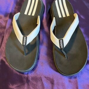 Adidas White and Black Sandals Size 8